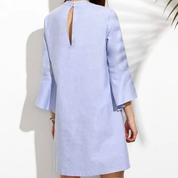 ZARA Basic Womens Shirt Dress Blue Chambray Bell Sleeve Sz S Mini Short Pockets - Picture 12 of 12